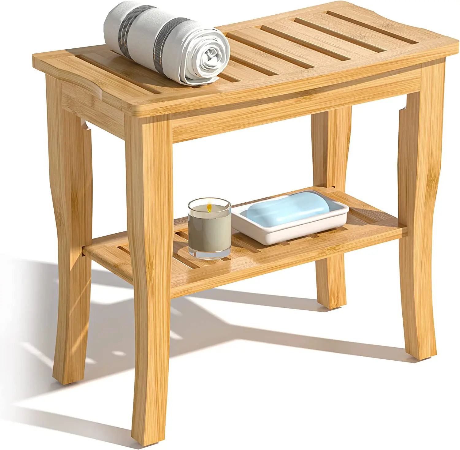 Bamboo Shower Bench Wood Shower Bench with Storage Shelf for Inside Shower (60689107620)