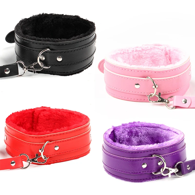 SM Restraints Flirting Plush Leather Neck Collar Fetish Bondage Choker Dog Slave Necklace