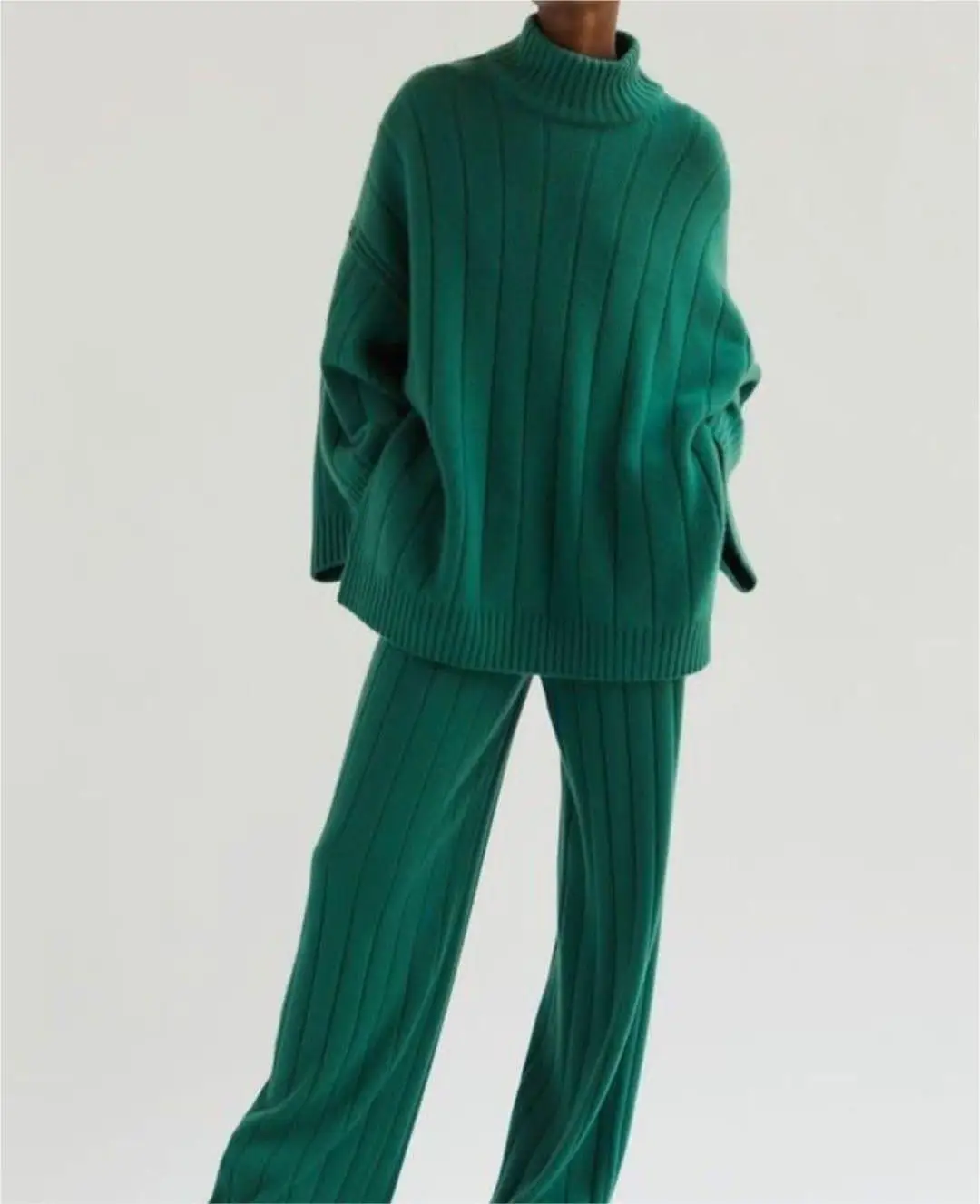 Knitwear Women Set Top Pants Sweater Rib Knit Suit Womens Quarter 1/4 Half Zip Up Sweater Two Piece Sets Women