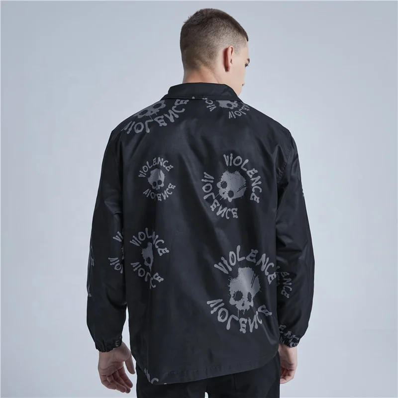 High Street Skull Printing Button Oversize Windbreaker Mens Winter Jacket