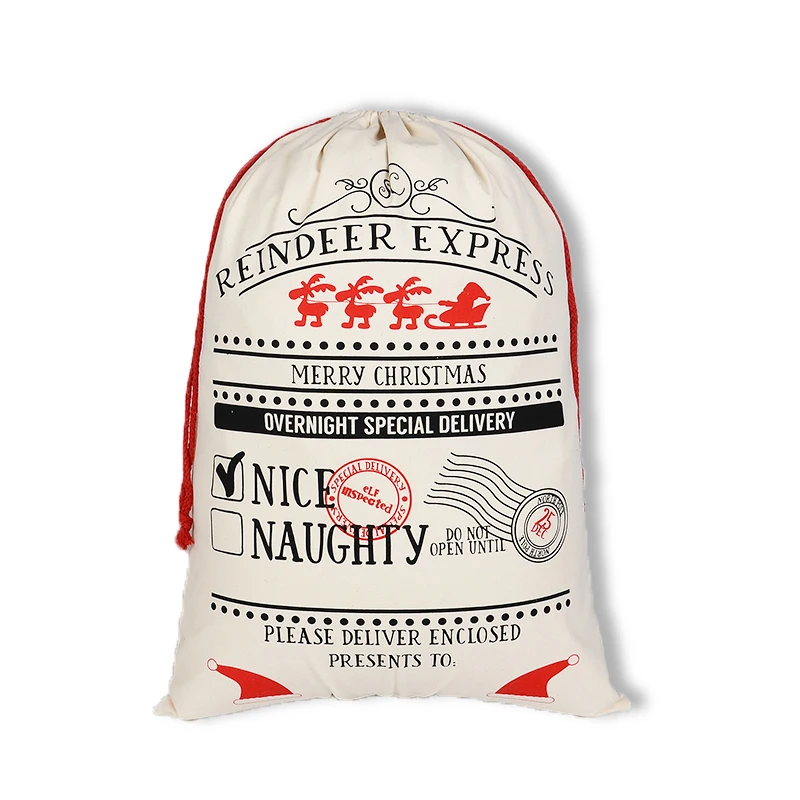 High King Good Selling Christmas Gift Bag Canvas Fabric Xmax Eve Drawstring Santa Sack Santa Bag