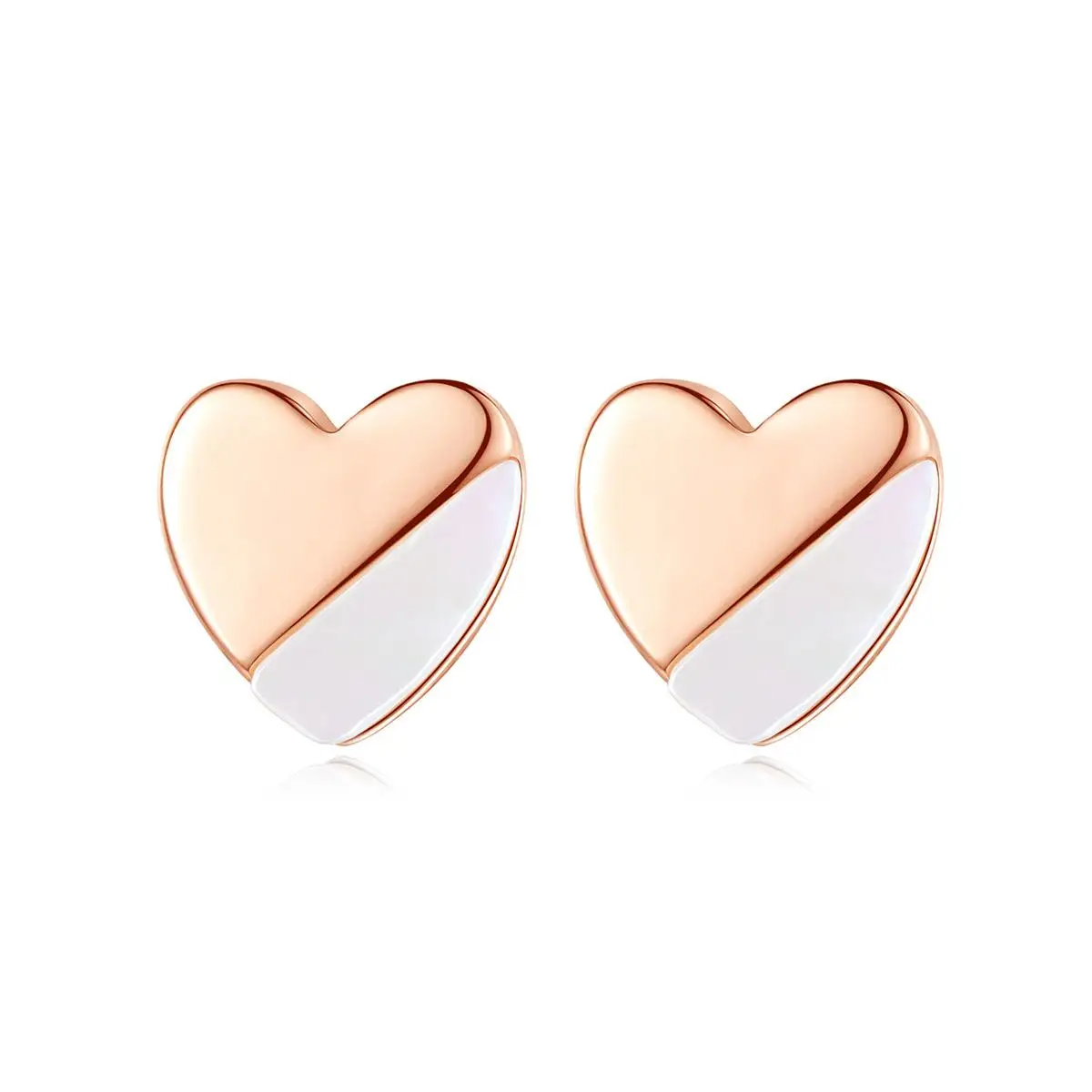 ACME Silver Simple Heart-Shaped Ear Accessories Mother-of-Pearl Gold Plated Stud Trendy Tiny Two Color Earrings for Women Party