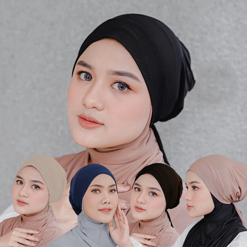 New Arrival Malaysia Muslim Women Under Scarf Hijab Caps Modal Cotton And Satin Chiffon Basic Turban For Ladies