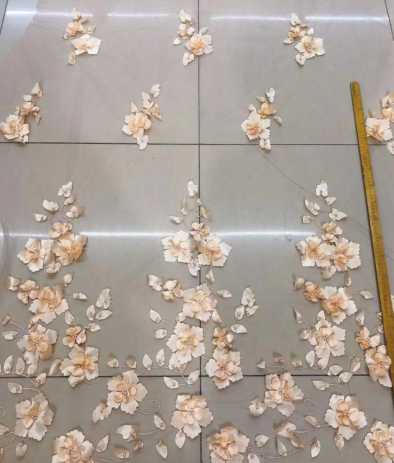 3d floral lace with beads embroidered fabric mesh floral tulle luxury wedding bridal dress handmade beaded lace fabric