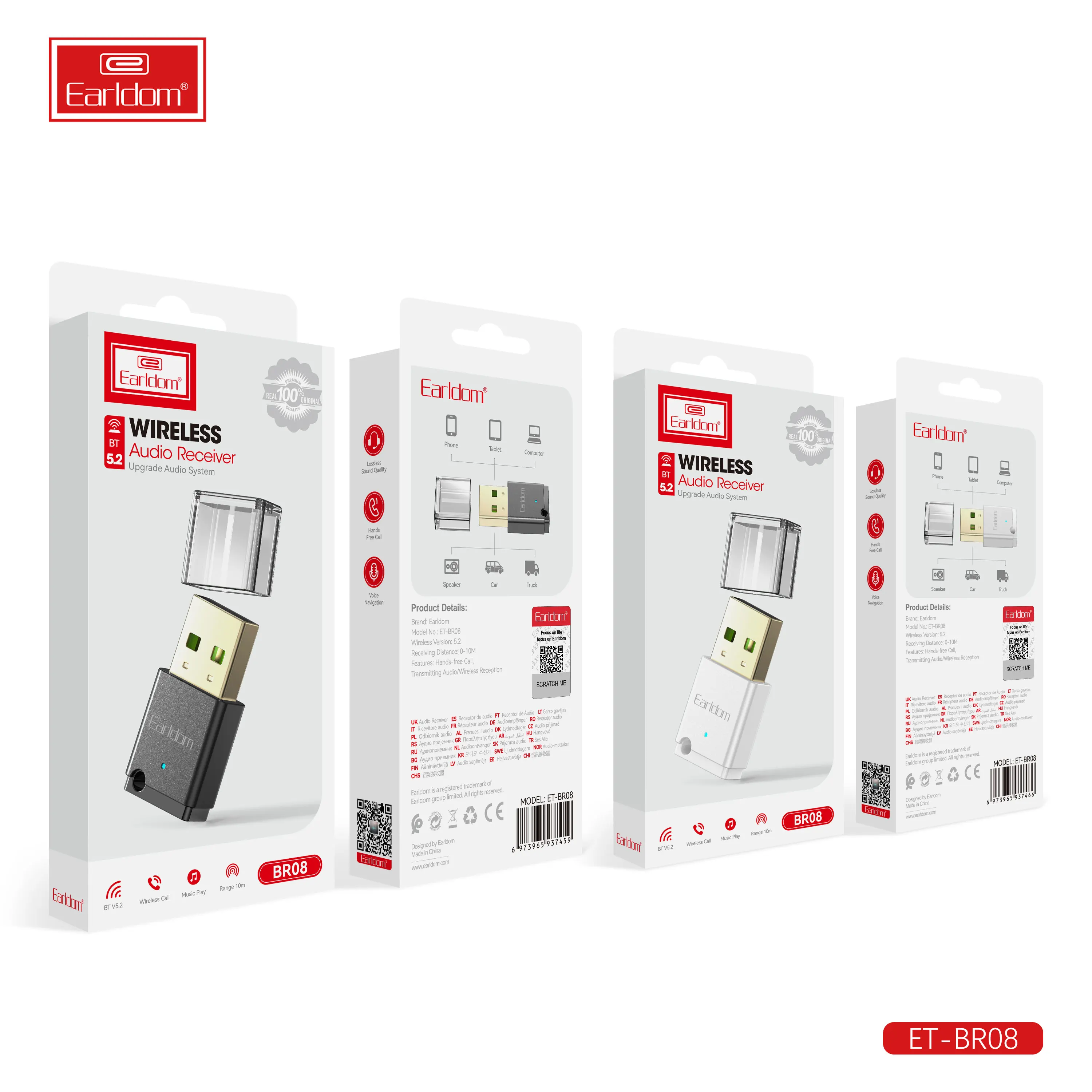 EARLDOM USB Blue-tooth 5.2Adapter Receiver Transmitter for PC Wireless Transfer for BT Speakers Mouse