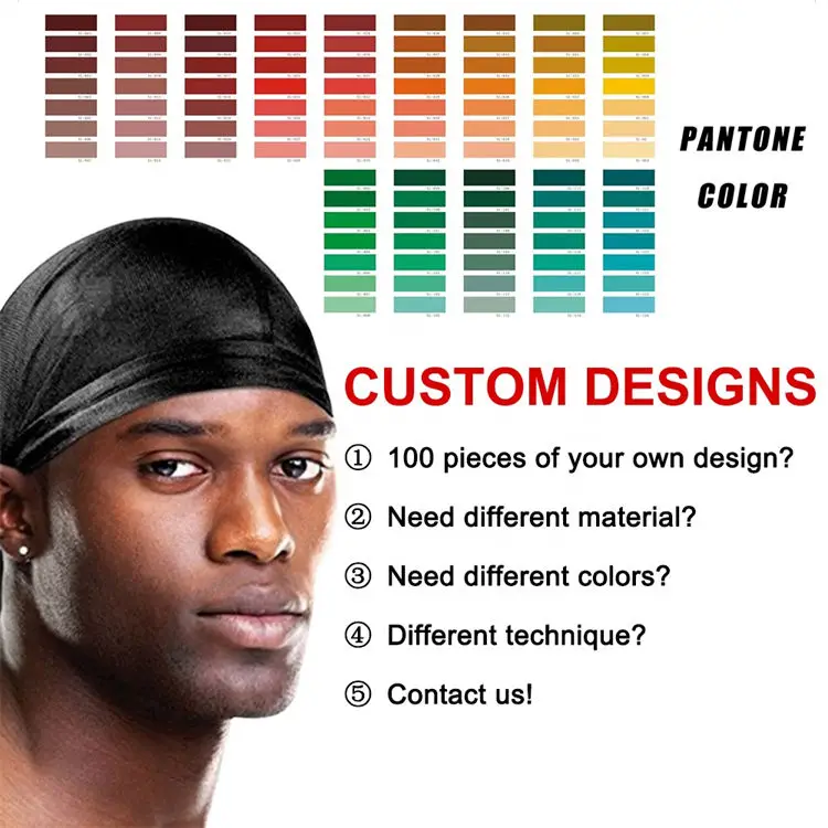 Custom Printed Extra Long-Tail Head Wraps Doo rag Do rag Durags For Men Du Rag Designer Durag