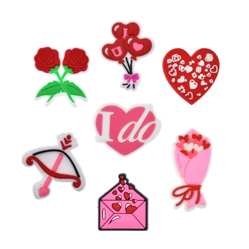 New Arrival PVC Clog charms Shoe Decoration Accessories Buckle Bride Wedding Shoe Charms Love Pink Shoe Charms