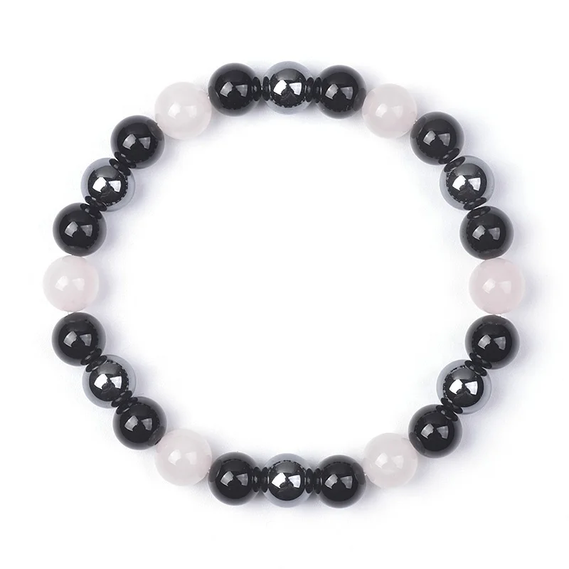 Fashion Natural Stone 8mm Tiger Eye Beads Hematite Black Onyx Bracelets for Men Round Stretchable Bead Bracelet