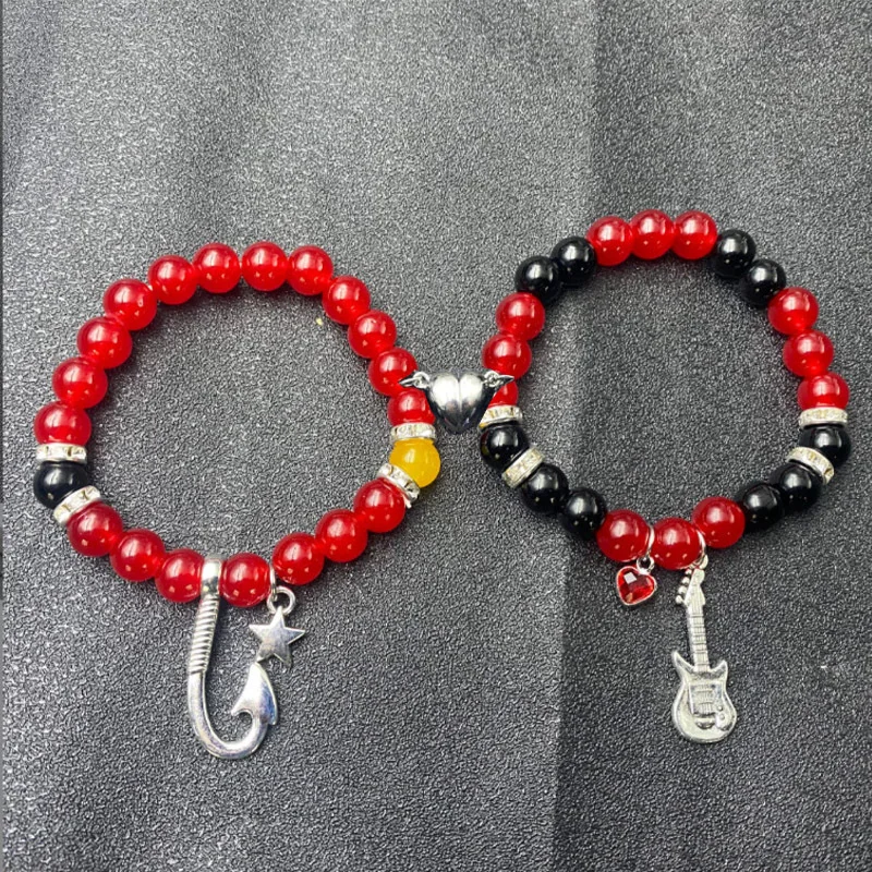 2pcs/set Anchor Charm Couple Bracelet Women Men Microphone Charm Matching Beads Bracelet