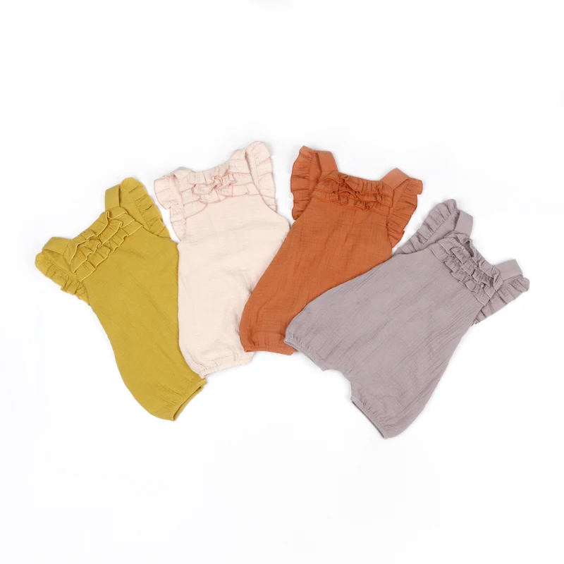 Wholesale Baby Clothes Summer Candy Color Snap Button Muslin Comfortable Cotton Romper Baby Girl Bodysuits