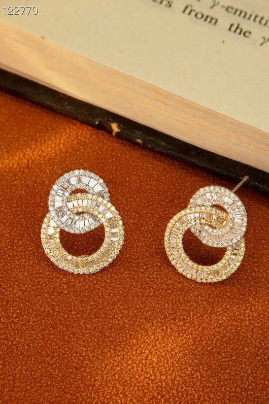 Лидер продаж дизайнерские двухкруглые серьги с бриллиантами в двух тонах из чистого золота 18 карат