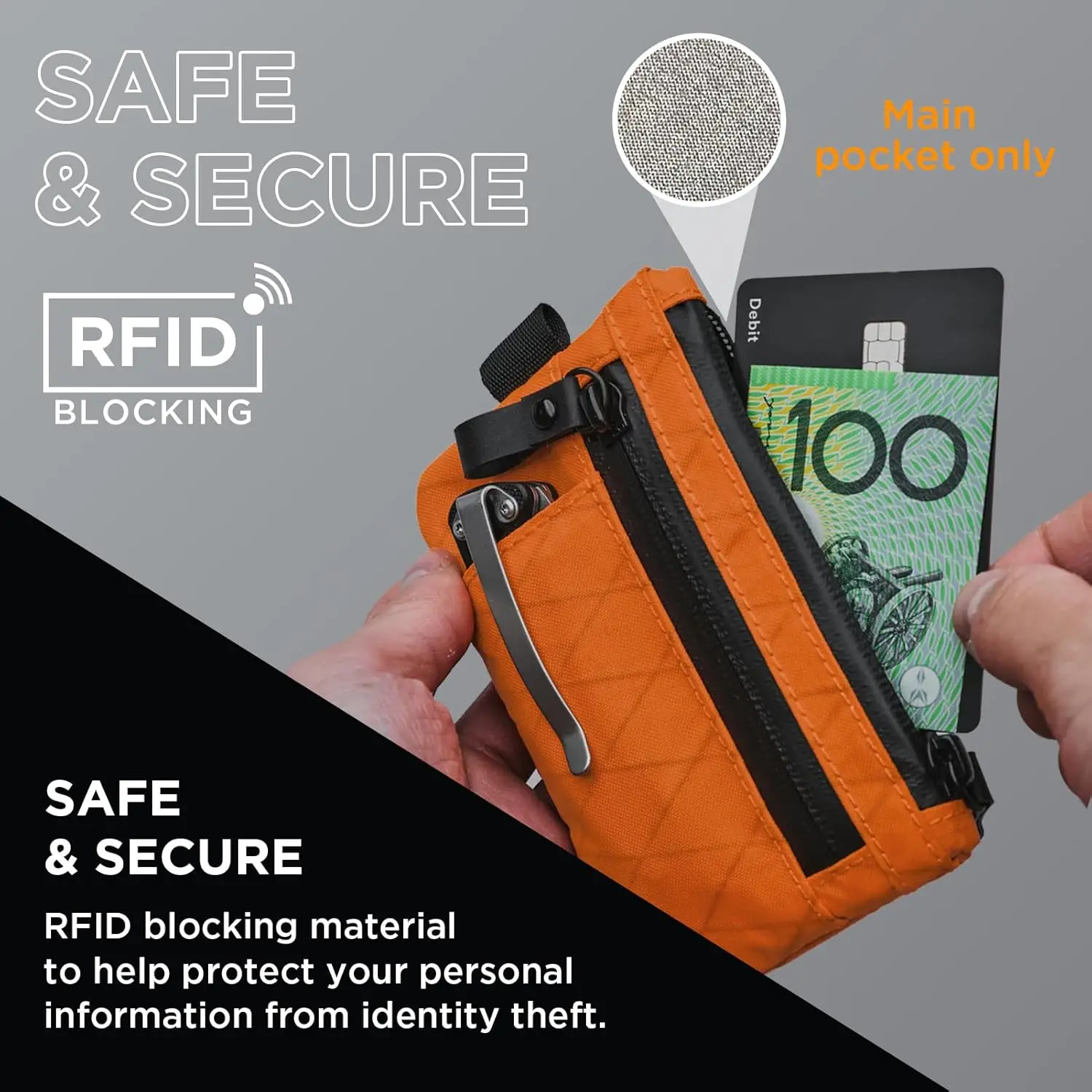 2024 BSCI Factory XPac Water Resistant RFID Blocking Multi-tool Slot ID Card Holder Holds 12 Cards  Men Minimalist Zipper Wallet