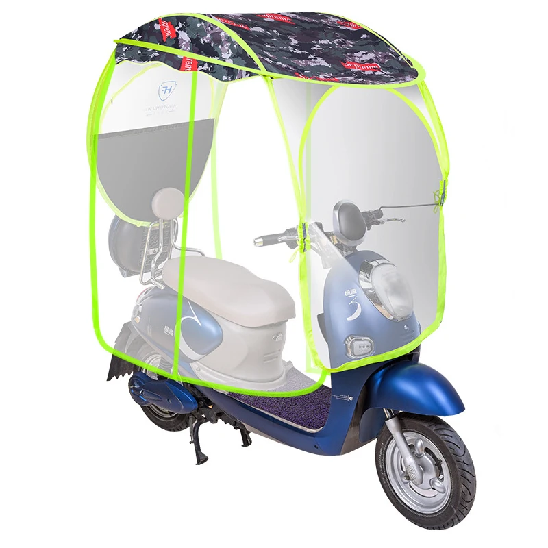 Windproof sunshade and rain waterproof electric bike motorcycle umbrella with side curtain