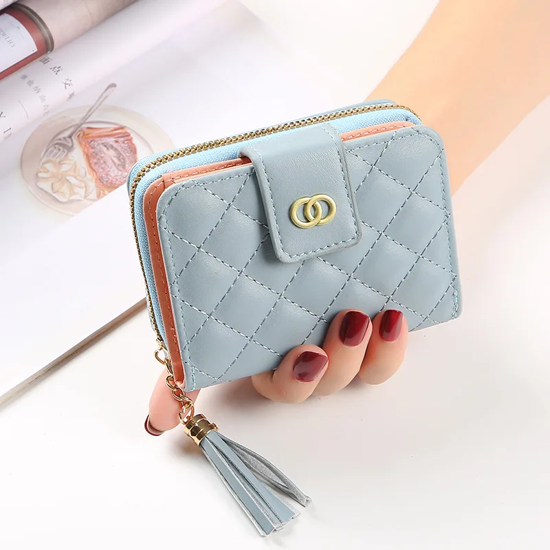 Mini small clutch bag slim leather wallets for ladies with zipper