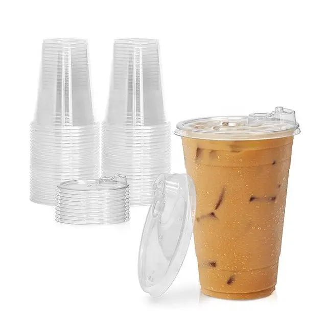 Factory supply food grade clear PET disposable coffee milk tea ice cream jelly transparent plastic cup with lid