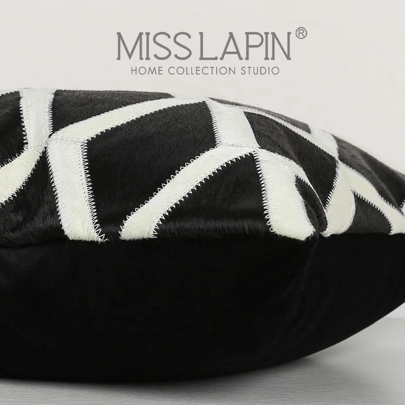 Luxury Cushions Quality Cowhide Patchwork Decor Pillow  Modern Minimalist Black And White Diamond Grain Cowhide Square Pillow