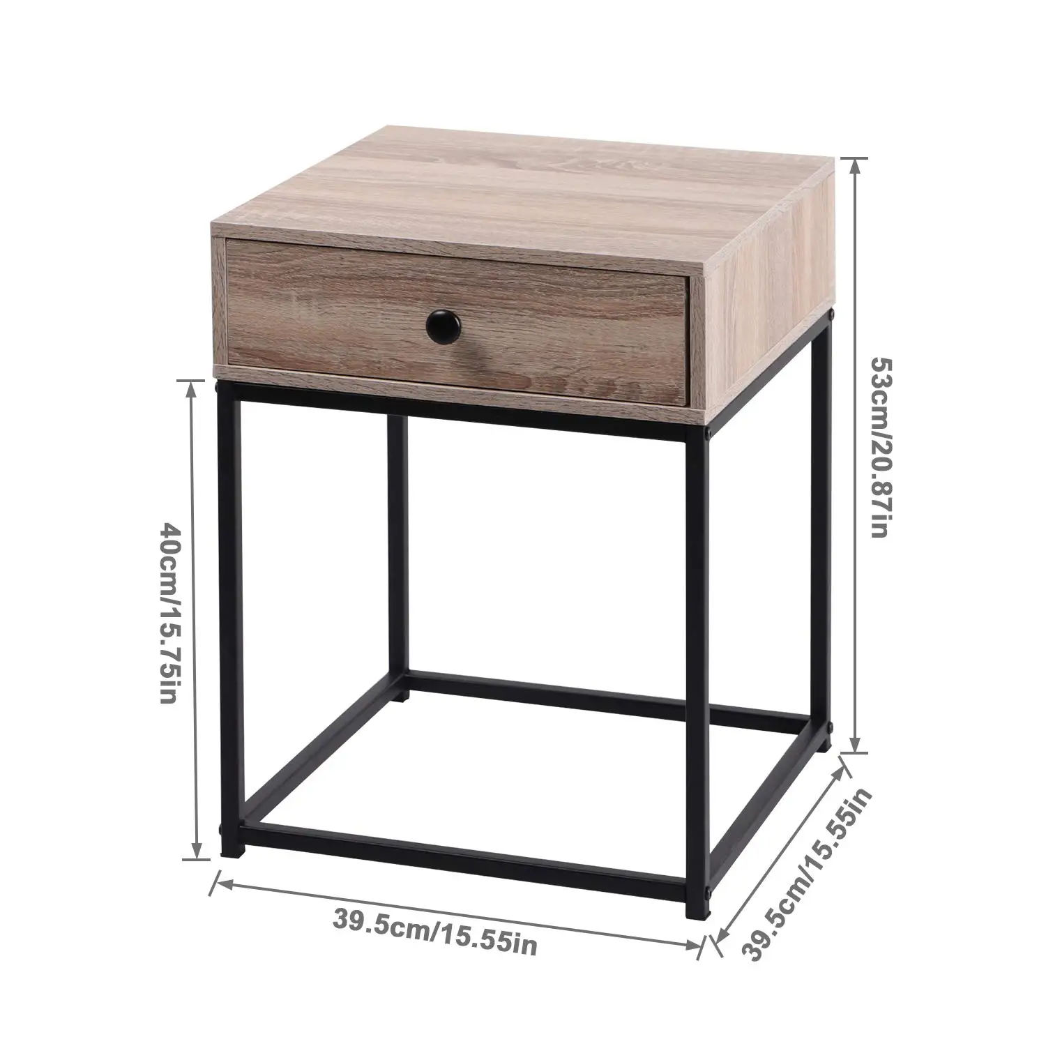 Ready Assembled Russian Oak Bedside Table Wooden Navy Night Stand Metal Wide Night Light Nightstand