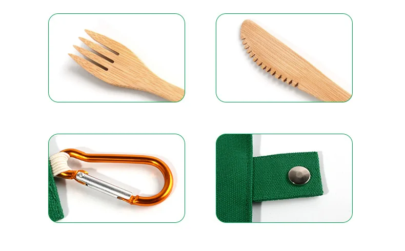 Eco-friendly portable organic tableware creative outdoor travel bamboo reusable straw cutlery set