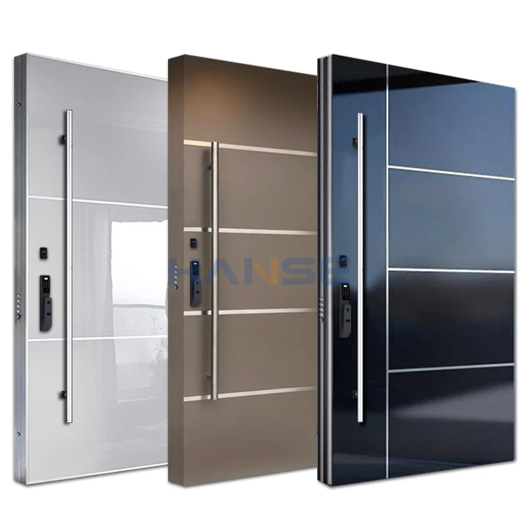 Residential house villa exterior main entrance burglar-proof safety flat stainless steel door with grill design