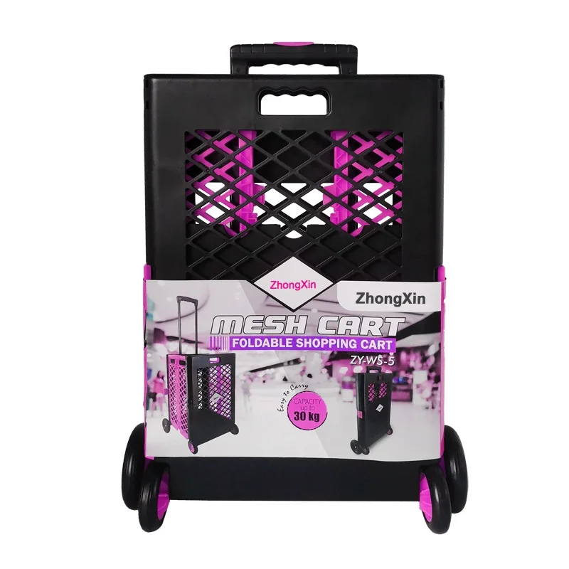 Plastic Foldable Shopping Trolley Cart XL 4 Wheels Carton Plastic Utility Trolley with Doors Manufacturers Easy Folding Designed