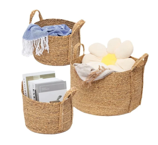 Wholesale Rattan Straw Wicker Laundry Basket Jute Rope Laundry Hamper Basket with Handle for Clothes Shoes Towels