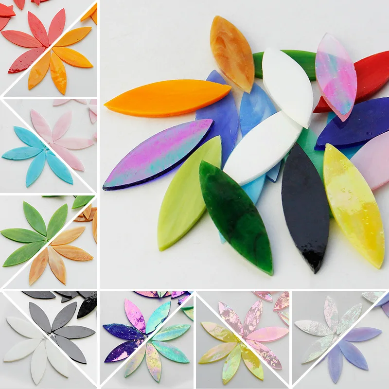 Wholesale Flat Glass Mosaic Tiles Stained Glass Mosaic Petal Tiles for Home Decoration DIY Crafts Art Theme