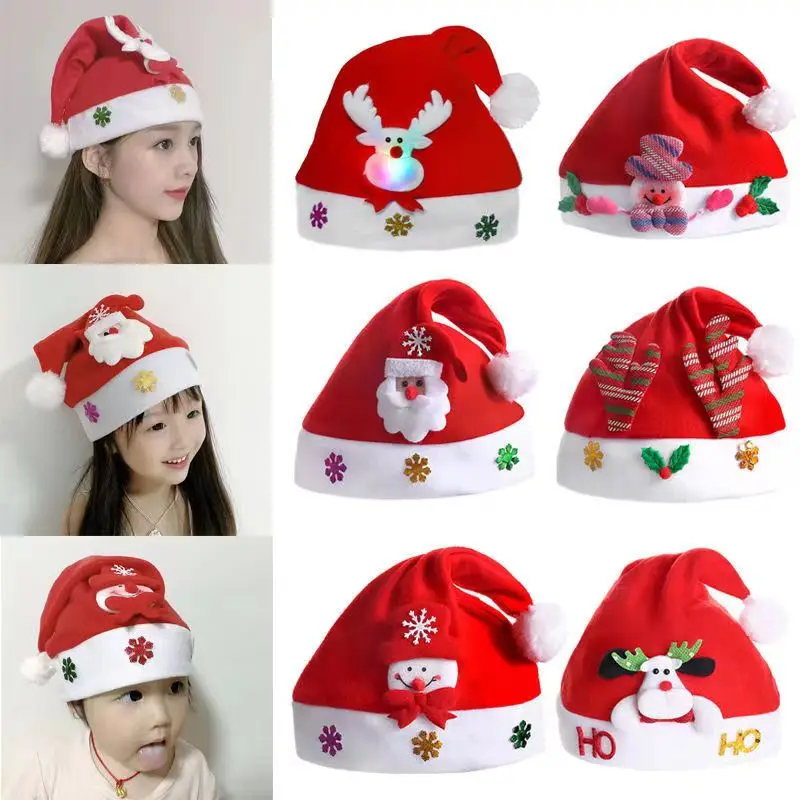 Cheaper Custom Non Woven Santa Hat Polyester Xmas Cap Felt Christmas Hat For Party Christmas Decoration