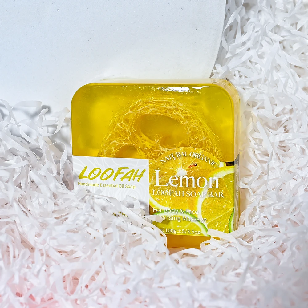 Customized Facial Loofah Soap Acne Treatment Tea Tree Lemon Rose Honey Whitening Handmade Eco-friendly Sponge Honey Loofah Soap
