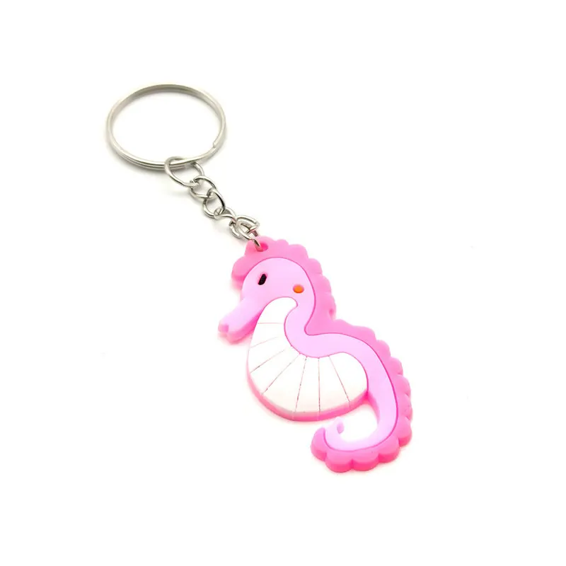 Custom shaped 2d silicone pvc cartoon key chain keyring cute ocean animal soft rubber fish keychain