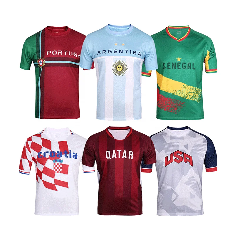 Sublimation Fans Cheering Football Jersey World Cup Jersey 2022 Quick Dry Polyester Soccer Wear Set Qatar 2022 World Cup Jersey
