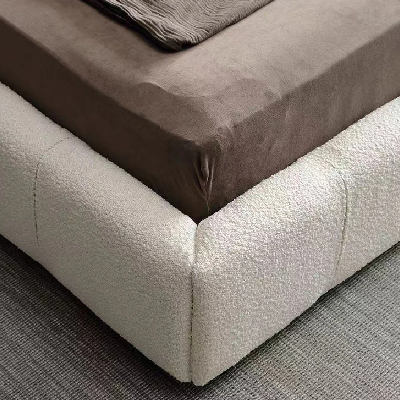 Modern Italian Minimalist Style Lambswool Fabric Designer Master Bedroom Puff Bed  for Sale
