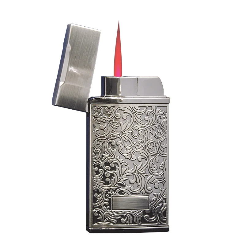 Classic metal gas lighter red flame windproof ultra-thin electroplating tang grass cigarette lighter