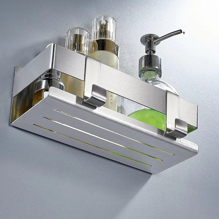 Jutye Bathroom Shower Shelf Shower Basket No Drilling Stainless Steel Brushed Shower Self-Adhesive Bathroom Basket Shelf