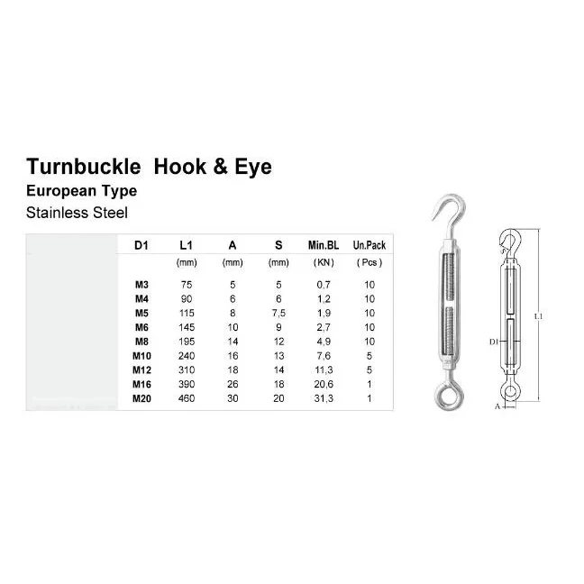 Wholesales Heavy Duty Din1480 Wire Rope Forged Steel Galvanized 5mm Stainless Steel 3/8 Din1480 Turnbuckle Eye Hook