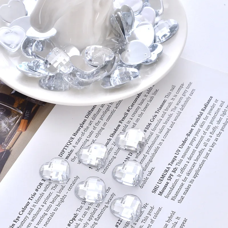 Love Shaped Peach Heart Acrylic Rhinestones Double Hole Hand Sewn Bead Decoration Drill Piece Rubber Stone Wholesale Clothing
