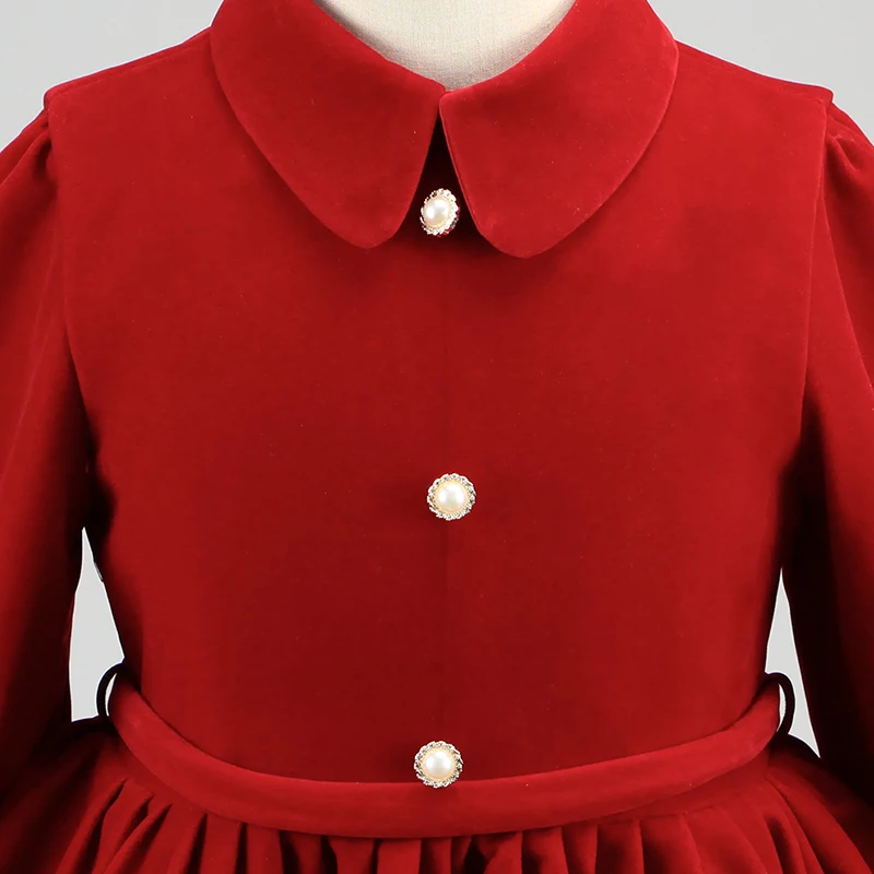 Solid color Long sleeve Birthday Party A-Line Dresses Bow Flower girls velvet dress