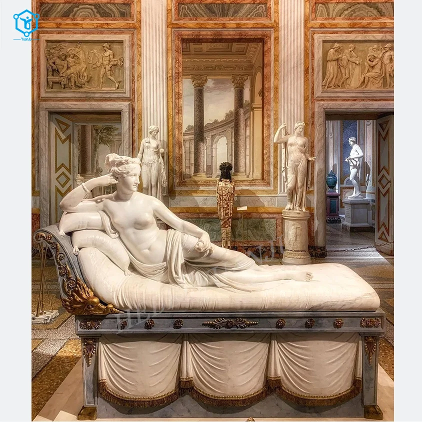 YUANJU White marble statue of a sexy woman lying natural stone statue of a nude woman