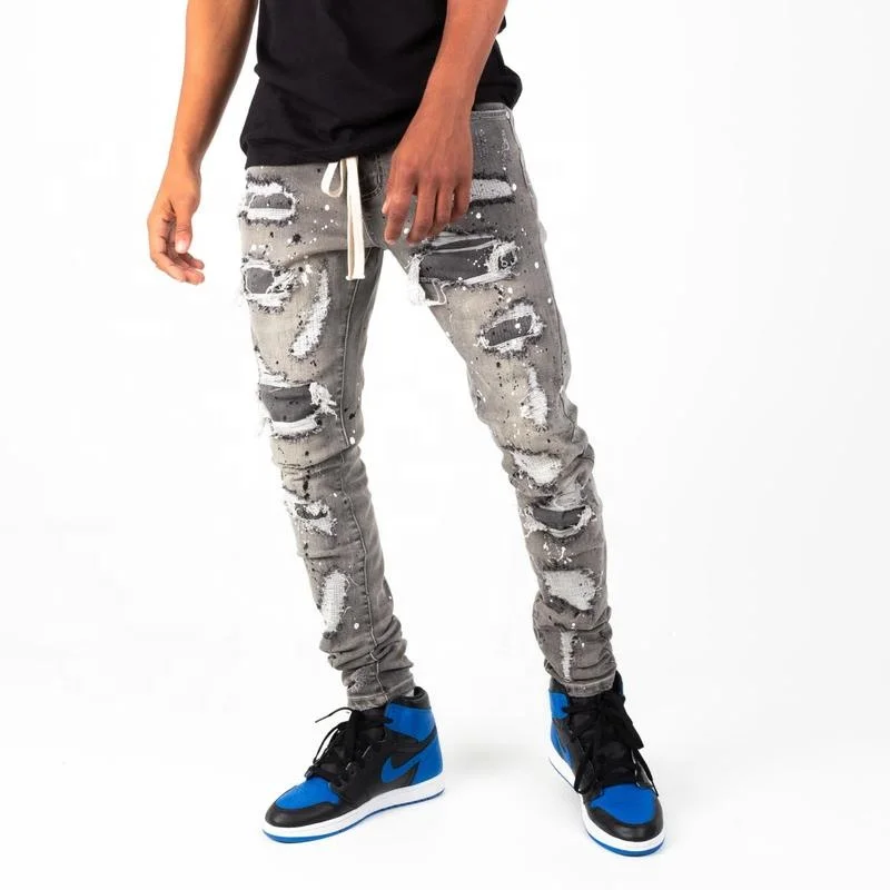 Style Jean For Man 100% Cotton High Men Pants Baggy Ripped Stacked Jeans