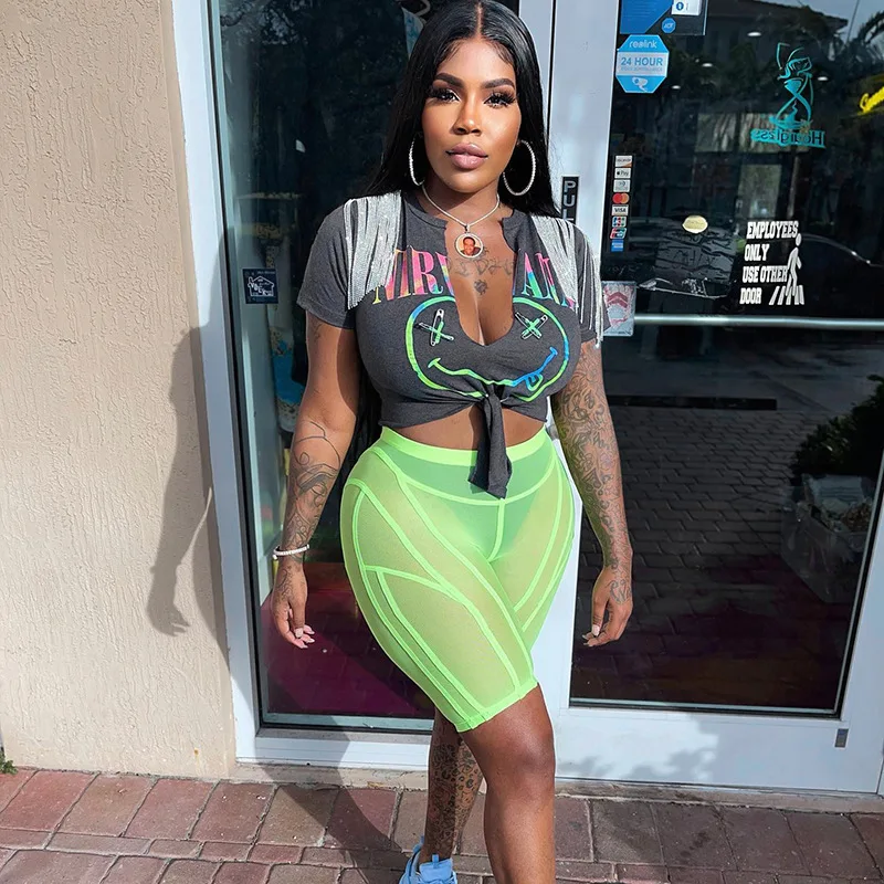 Wholesale Tops For Women 2022 Bandage V Neck Tassels Street Stylish Crop Top Tshirt