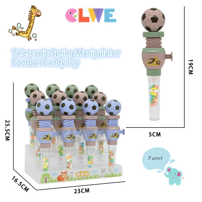 Hot sale Telescopic Spring Manipulator soccer Toy candy novelty football sugar tube Parent kids interactive sport candy toy