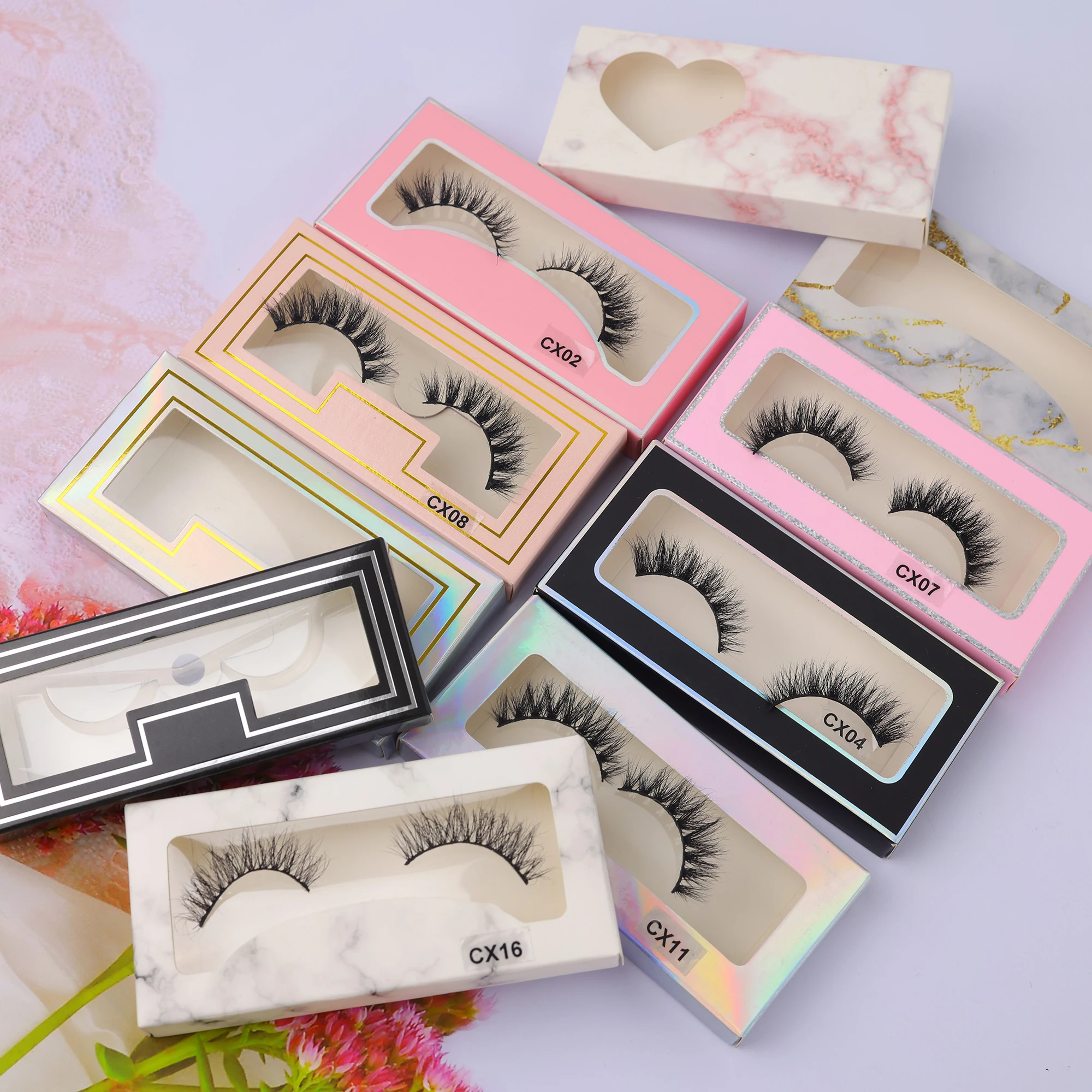 Premium hand made natural black mink lashes custom packaging box mix levels real fur lash wholesale full strip lashes makeup