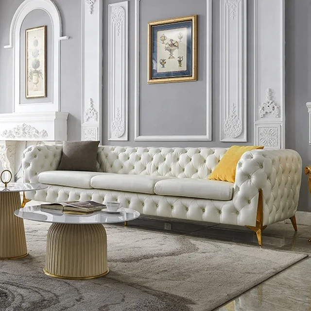 Modern Home Light Luxury Sectional Sofa Set Living Room Furniture Chesterfield Couch Sofa Set For Wholesale