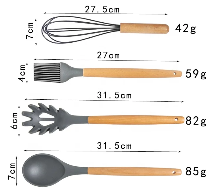 Kitchen Tool Wooden Handle 11-piece Kitchenware Non-stick Cookware Silicone Kitchenware Set Cooking Spatula Spoon Tool