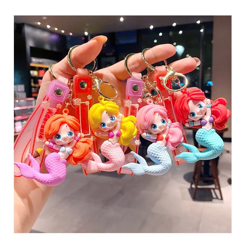 Lovely 3D Soft Pvc Doll Pendant Cartoon Cute Mermaid Keychain for Girls