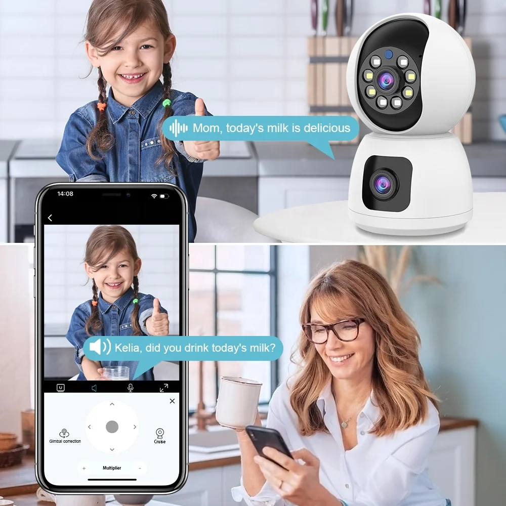 K12 Dual HD Wifi Baby Camera Monitor with Auto Tracking Night Vision Indoor Mini CCTV Home Security Cam Wireless IP Camera