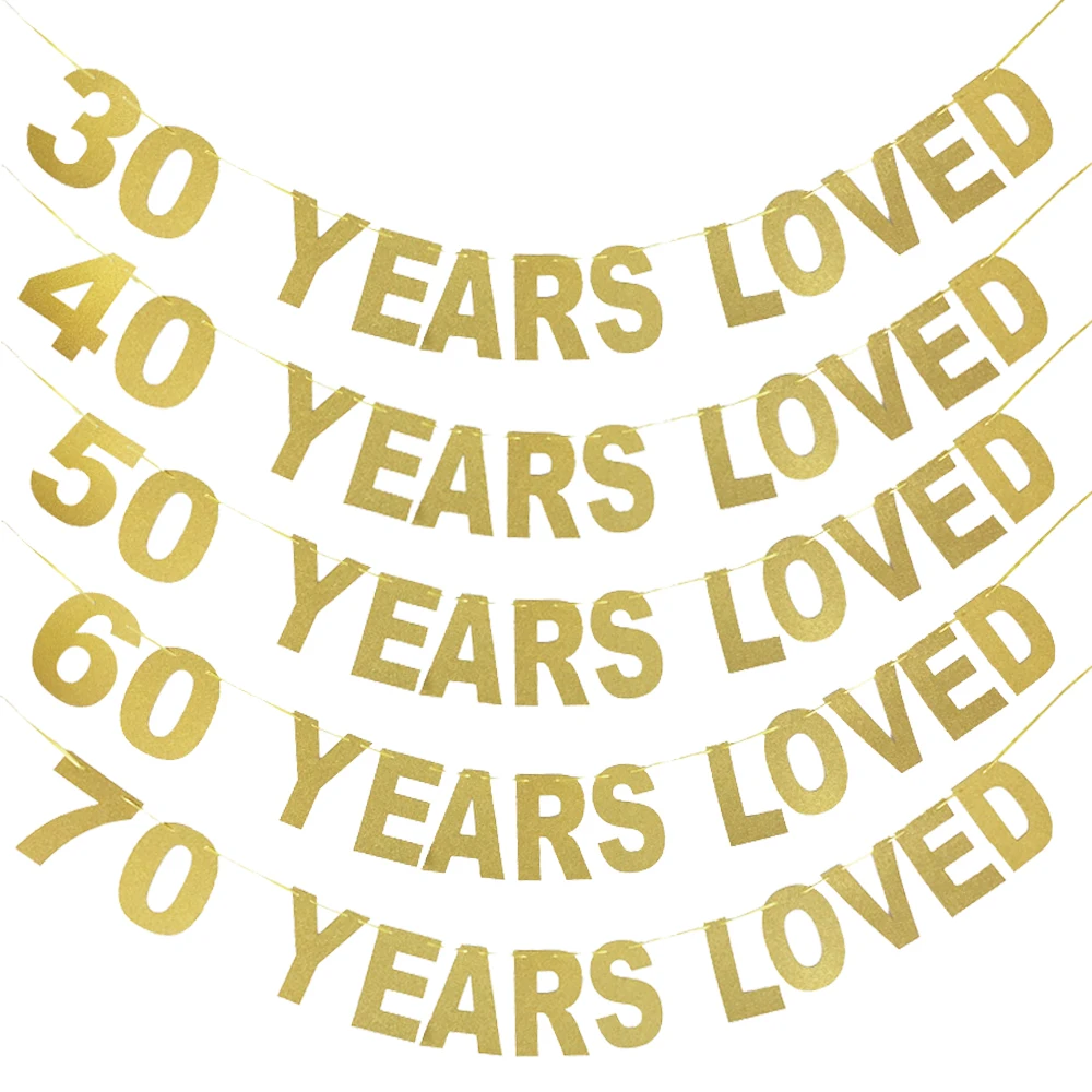 
30/40/50/60/70 years loved Glitter Banner Birthday Flags Thirsty Anniversary Party Decorations Bunting Events Supplies 