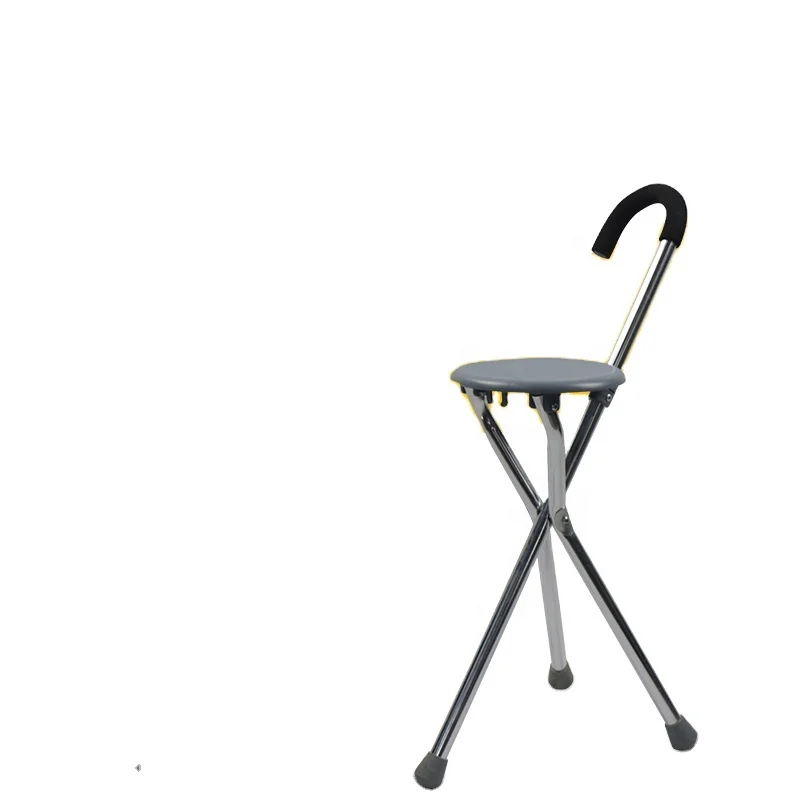 3 leg aluminium foldable walking stick handle crutch with seat