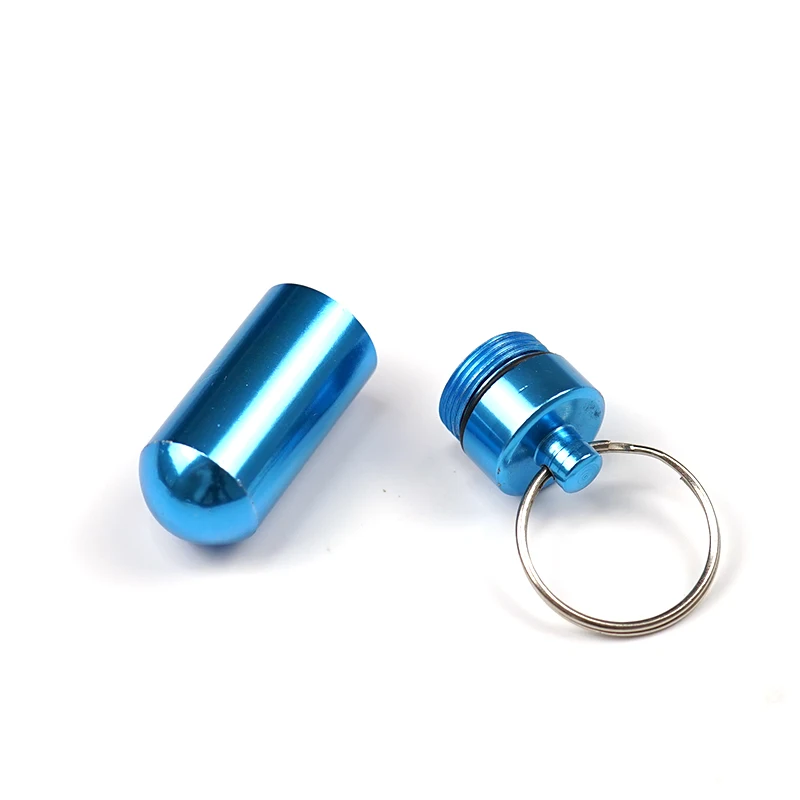 Blue Anodized Waterproof Capsule Shape Mini Portable Aluminum Alloy Metal Pill Box Container