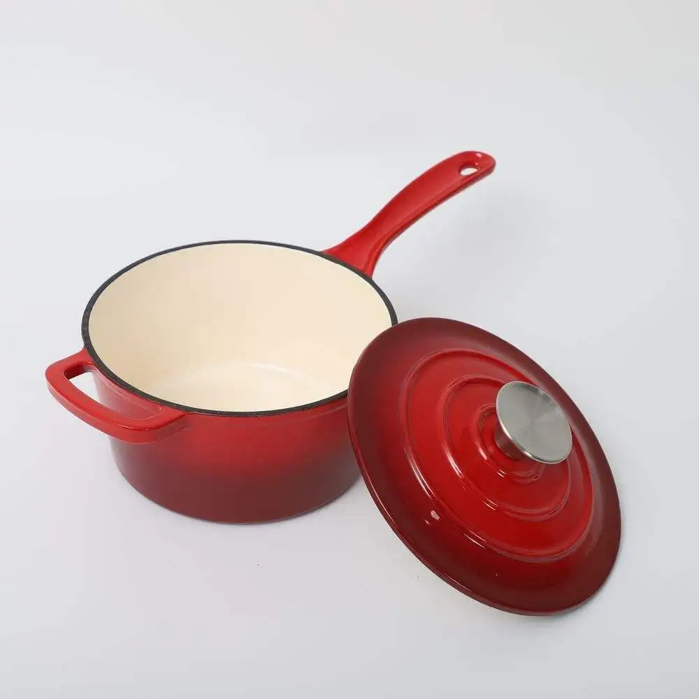 customized logo enamel cast iron sauce pan milk soup pot with handle