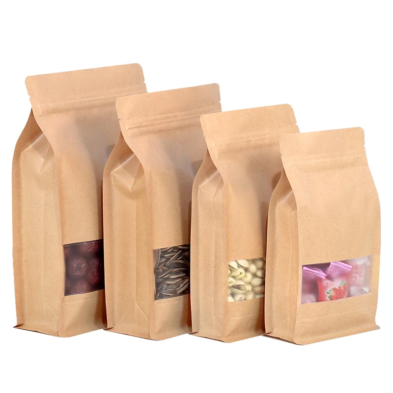 Reliable Supplier Kraft Paper Zipper Bag Flat Bottom High Quality Textures Brown Paper Bags